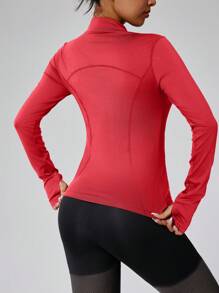 Chaqueta deportiva de manga larga con cremallera, de unicolor, con ojales para el pulgar, ajuste ceñido para fitness, yoga, correr