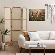 Vibrant Wildflower Garden Canvas Wall Art,   With Wooden Frame  Colorful Floral Landscape, Textured Background, Ready To Hang  Ideal For Home And Living Room Decor, Outdoor Garden Decor