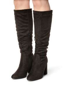 Truffle Collection Women's Calf Height Boots In Black Microfiber - Size UK 3-8 / EU 36-41 / US 5-10 - Shipped Directly From The UK- Delivery In 3-5 Days! - Stylish Zip Closure, Comfortable Fit For Casual Or Party Occasions - Modern Heeled Footwear - Black - View 2