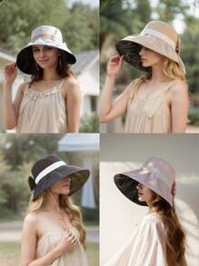 1pc Spring Wide Brimmed Women's Sun Hat, Bowknot Color Block, Polyester UV Protection Wind Resistant, Decorative - A-16 Opening - View 12