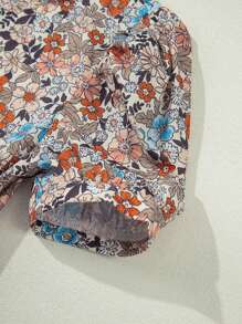 Acelitt Summer Apricot Bohemian Printed Short Sleeve Bubble Sleeve Mini Dress - Multicolor - View 7