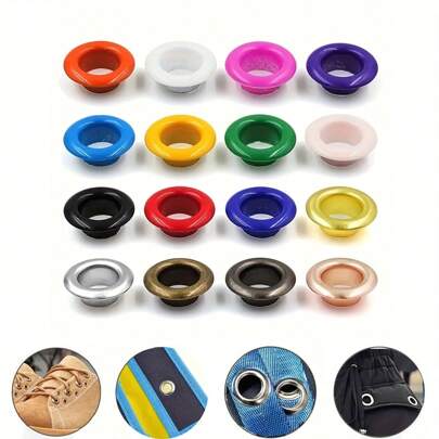 50 套多色金属孔眼带垫圈 - 多功能 DIY 配件，适用于皮革工艺、剪贴簿、鞋子、皮带、帽子、包包标签和衣服 - 4 毫米环尺寸，易于使用、耐用且持久