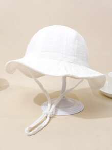 1pc Unisex Baby 1-2Y Sun Protective Cute Solid Color Simple Gauze Bucket Hat For Outdoor - 1PC - View 1