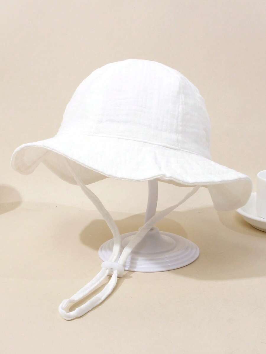 1pc Unisex Baby 1-2Y Sun Protective Cute Solid Color Simple Gauze Bucket Hat For Outdoor - 1PC - View 1