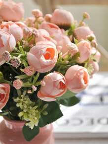 1 pièce/2 pièces/4 pièces Bouquet artificiel de pivoines de 28 cm, bouquet de roses en soie, fleurs artificielles de printemps pour mariage, fête, décoration de vase et de maison parfaite - Gypsophile 05 - Voir 7