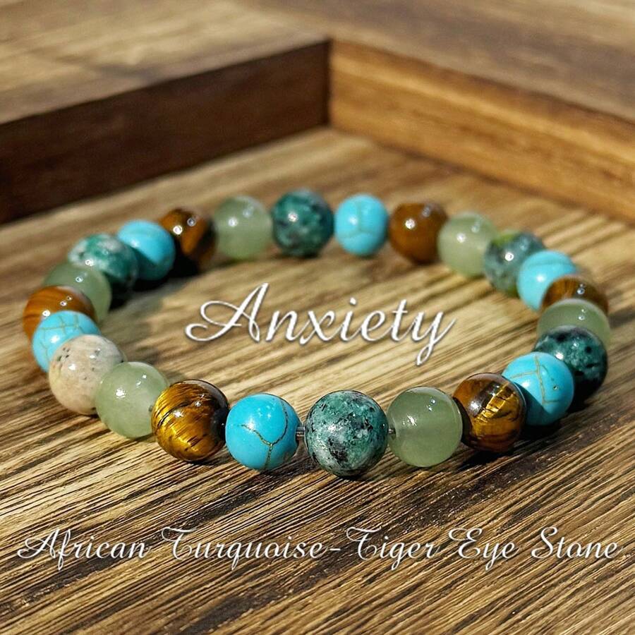 1PC/Anxiety Bracelet African Turquoise-Tiger Eye Stone Natural Stone Bracelet Gift First Choice - Multicolor - View 1