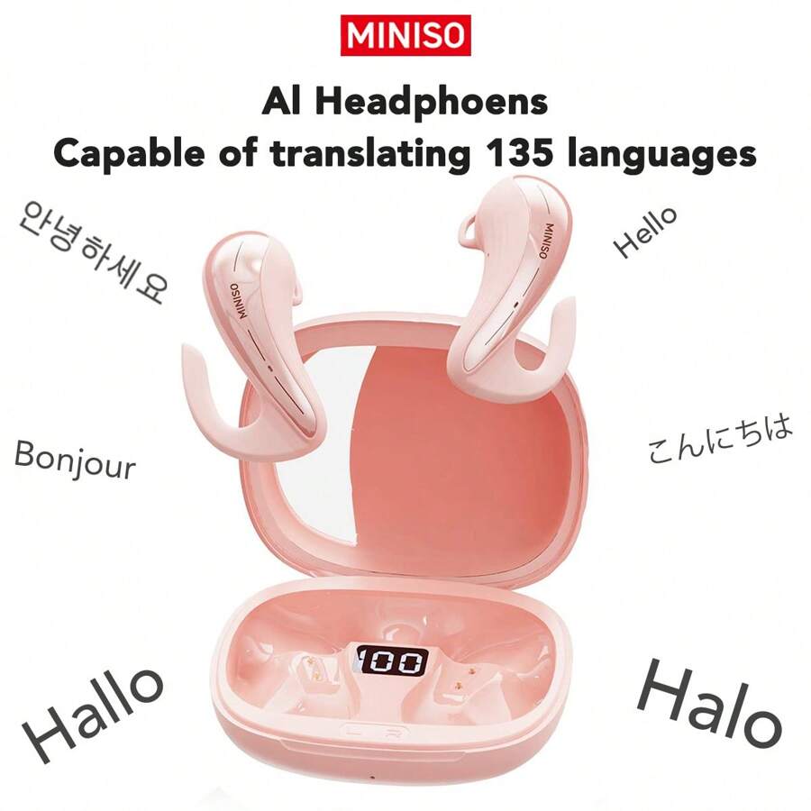 Miniso X8 AI Open-Ear Headphones, HiFi Sound Quality, Electric Audio, Touch Control Bone Conduction Headphones, Super Long 40 Mins Battery Life, Non In-Ear Design, Compatible With Android Phones - Pink - View 1