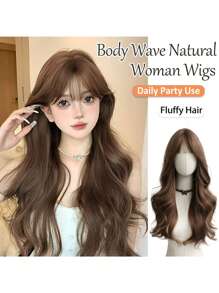 XIXISNOW Long Wave 24 Inch Natural Woman Wigs High Quality Flax Brown Wig For Women Daily Use