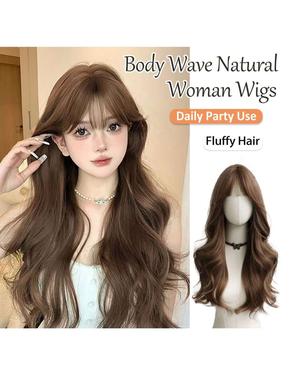 XIXISNOW Long Wave 24 Inch Natural Woman Wigs High Quality Flax Brown Wig For Women Daily Use