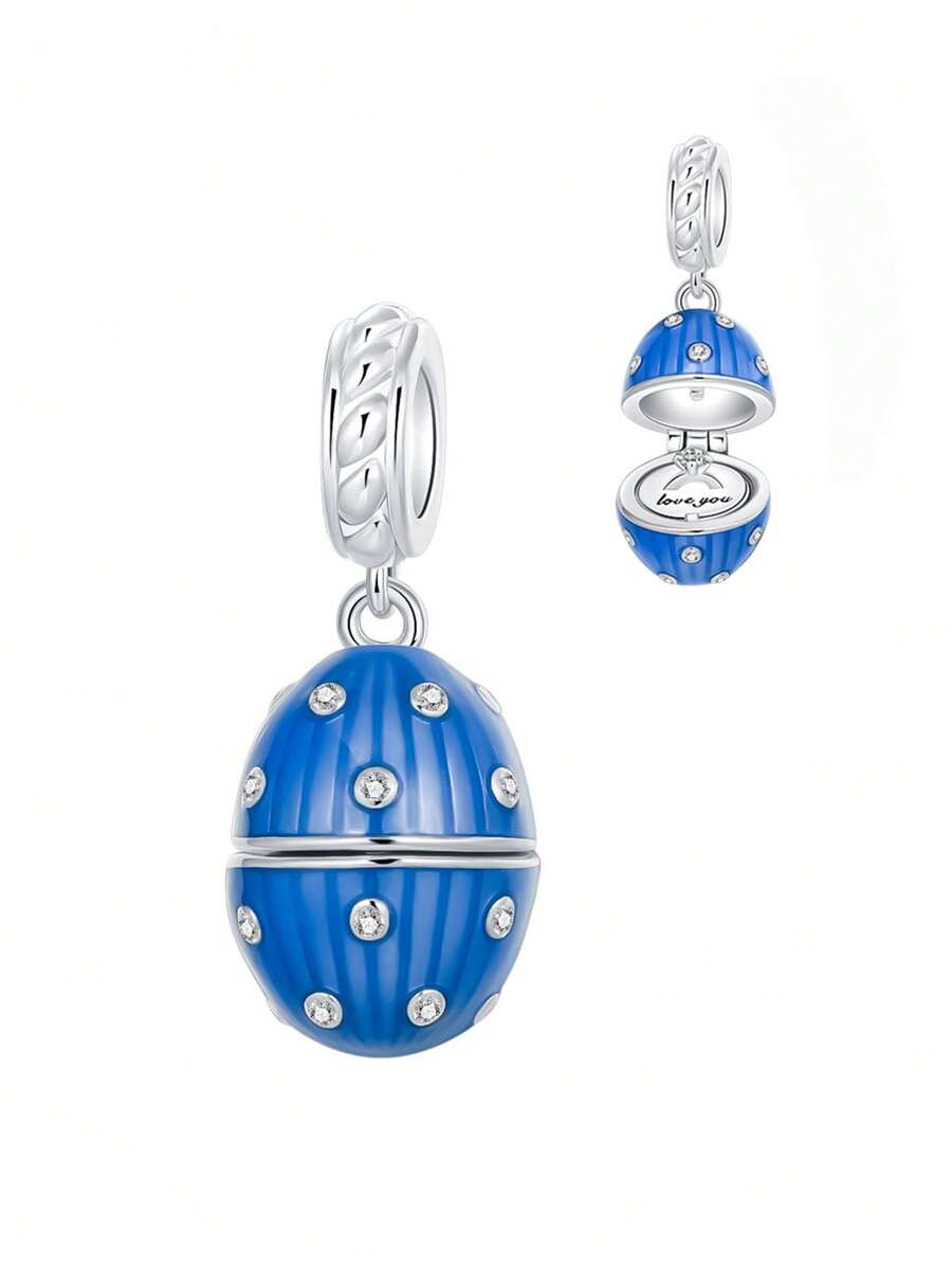 Silver Plated Charm Egg Ring Love You Valentine's Day Blue Pendant Charm Pendant Ball Suitable For Bracelets DIY Women's Jewelry - Silver - View 1
