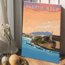 1 Pc Framed Coastal Scene Wall Art Canvas Poster Painting Wall Decor For Bedroom Living Room - 藍白色 - 查看 10