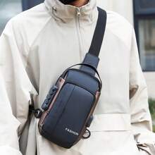 Men's Chest Bag, Anti-Theft Password Lock One Shoulder Messenger Bag, Multi-Function USB Port Commuter Cycling Waist Pack - Multicolor - View 12