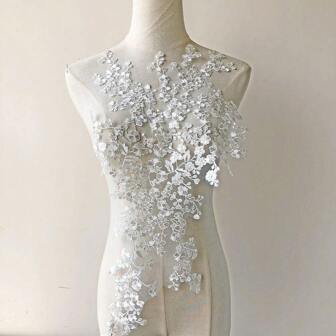 1 件黑白梅花刺绣蕾丝花贴花，DIY 手工新娘面纱材料和服装配饰