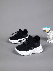 全新儿童夜光简约 4 季系带柔软舒适软底透气网眼防滑轻便一脚蹬户外休闲运动鞋 - 黑與白 - 查看 7