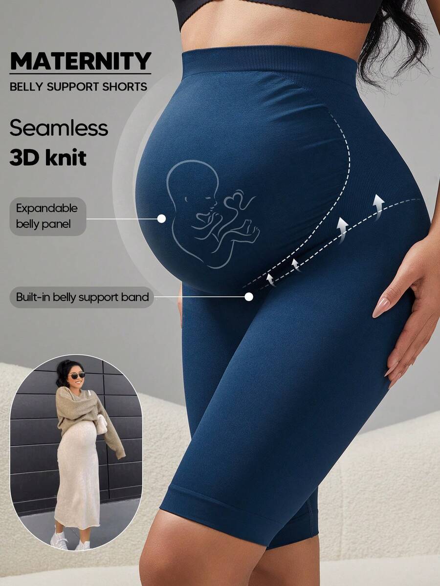 Maternity High Waist Cycling Shorts - Navy Blue - View 1