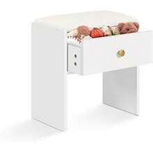 Dressing Table Stool, Makeup Vanity Stool With Storage Drawer, Padded Bench Footrest Ottoman, White Wooden Stool For Dressing Table, Living Room, Hallway - White - View 6