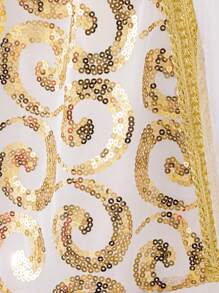 Young Girls Round Neck Sequin Gold Ribbon Mesh Elegant White Flower Girl Princess Dress, Suitable For Holidays, Parties, Family Events (Headband Not Included) - 白色 - 查看 7