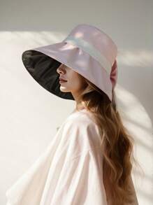 1pc Spring Wide Brimmed Women's Sun Hat, Bowknot Color Block, Polyester UV Protection Wind Resistant, Decorative - A-16 Opening - View 7