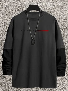 Long Sleeve T-Shirt Lead Streetwear Model: "Paris Red Basic Risk" - Tumblr Style/Special Launch - 深灰色 - 查看 1
