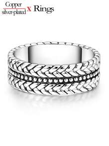 1pc Hypoallergenic Silver-Plated Elegant Multilayer Braided Rock & Roll Couple Rings, Suitable For Performance, Party & Banquet Wear
