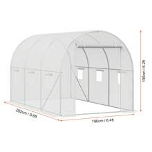 Walk-In Tunnel Greenhouse, 29.5x9.8x6.6 Ft Or 29.2x9.7x6.5 Ft Or 27.4x9.5x7.4 Ft Or 14.6x6.4x6.3 Ft Or 9.6x6.4x6.2 Ft Or 19.4x9.7x6.5 Ft Or 11.3x6.4x6.3 Ft Hoop House With Galvanized Steel Frame, PE Cover, Zipper Door, 12 Windows For Outdoor Use - 9.6x6.4x6.2 ft, White PE Cover, Roll-up Zipper Door and 6 Windows - 查看 10
