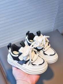 1 双儿童时尚百搭运动鞋，拼色，钩环扣，防滑，耐磨，适合上学和玩耍，春秋季 - 黑色 - 查看 6