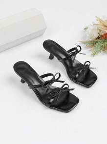 Zapatos de tacón alto de estilo elegante para fiestas y días festivos para mujer, color: burdeos con decoración de lazo, atuendos de primavera y verano - Negro - Ver 3
