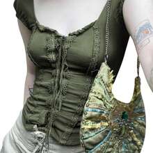 Women Y2k Vintage Crop Tops Summer Retro Lace Trim Tie Front Slim Fit Basic Blouse Tees Short Sleeve T-Shirt For Party Streetwear Fairy Grunge Gothic Clothes E-Girl Streetwear 90s - xanh quân đội - Xem 1