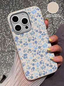 Funda de teléfono con textura de metal y hojas azules pintadas, compatible con iPhone 15, iPhone 14 Pro Max, iPhone 13, iPhone 12/11, iPhone 16, iPhone 16 Pro Max con botones de metal, anti-caídas