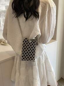 仿珍珠材质格子镂空串珠迷你女士夏季休闲手机斜挎包 - 查看 2