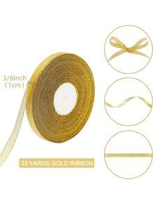 1roll 25Yards Silver Gold Glitter Ribbon 3/8 Inch, Sparkly Thin Solid Fabric Ribbon For Gift Wrapping, Crafts, Christmas Holiday Wedding Birthday Party Decoration Floral Bouquet, Metallic Gold Ribbon Roll - Multicolor - View 8