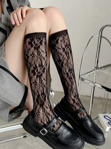 1 双春夏高端通勤蕾丝提花透明细腿袜