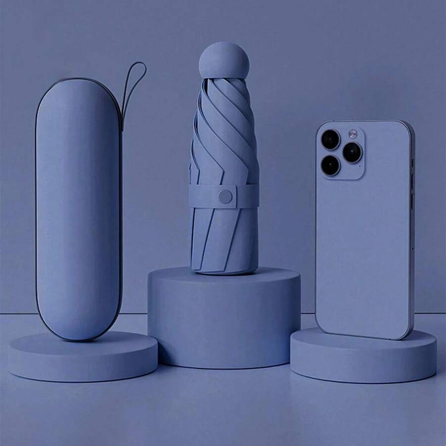 1pc Anti-Sunny And Rainy Days, Portable With Coating And 6 Reinforced Ribs - Navy - View 1
