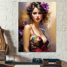 Vibrant Abstract Woman With Flower Headdress - Wooden Frame Canvas Painting 2.25cm Piece (3) Thickness 0.9inch / 30, Home Gift Decoration, Room Decoration Aesthetics, Wall Decoration Art, Perfect Gift, Autumn Winter Wall Decoration, Living Room Decoration, Bedroom Decoration, Kitchen Decoration, Entrance Decoration, Bathroom Decoration, Direct Wall Painting, High-Quality Wall Painting Poster