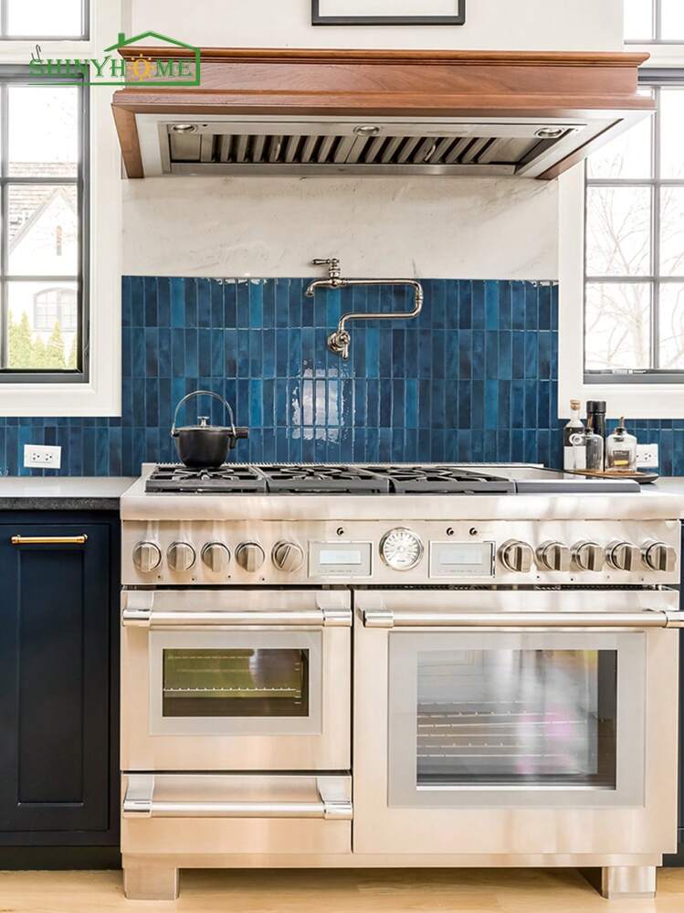 1/10/30pcs Blue Brick Tile Pattern Self-Adhesive Wall Stickers, Peel And Stick Tile Wallpaper, Waterproof, Suitable For Living Room, Kitchen Backsplash, Bathroom, Zellige Style - Blue - View 4