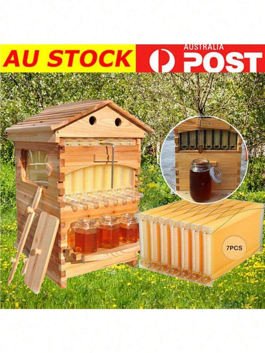 7Pcs Auto Honey Bee Hive Beehive Frames + Beekeeping Brood Wooden Bee House Box - 原木色 - 查看 1
