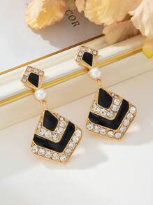1 Pair Luxury Vintage Style Geometric Earrings With Rhinestone Glass Inlaid For Women