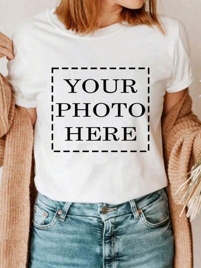 Custom Sports Personalised Gifts, Custom Women's T-Shirts, Add Images (Selfie/Scenery/Family Photo/Friends/Couple Photo/Patterns/Pets Etc) And Design Your Own Personalised Printed T-Shirts As Gifts For Girlfriends, Couples Dating Shirts And More. Customizable For Valentine's Day, Stylish, Fashion, Hipster, Casual, Minimal Chic, Personalized, Customized,Chic Autumn