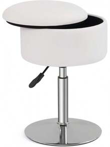 Taburete otomano ajustable de color blanco, silla de tocador, silla para el tocador para el cuarto de maquillaje, silla de tocador con almacenamiento, taburetes de maquillaje con almacenamiento, silla giratoria de maquillaje para el baño de piel sintética - Blanco - Ver 8