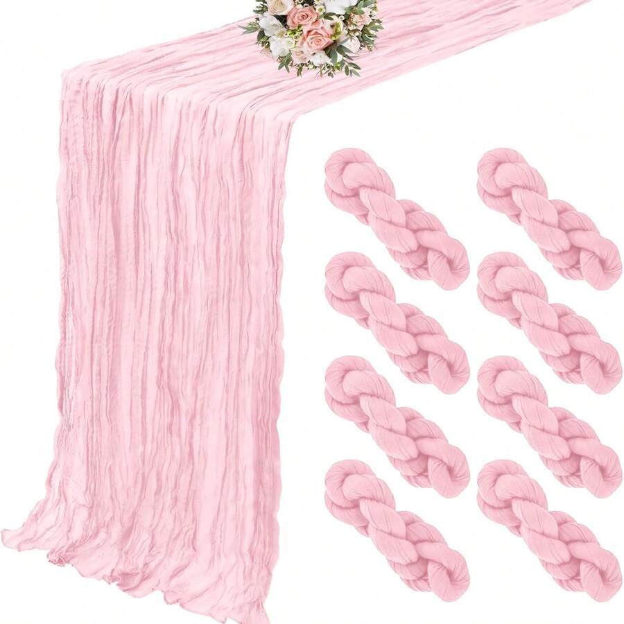 8 包 6 英尺波西米亚风格半透明奶酪布纱布桌旗，适用于婚礼装饰、情人节、新娘送礼会、生日派对、餐桌装饰（浅蓝色）