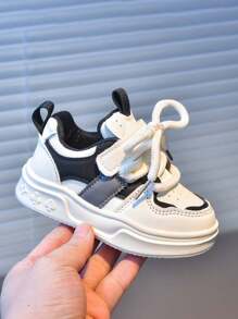 1 双儿童时尚百搭运动鞋，拼色，钩环扣，防滑，耐磨，适合上学和玩耍，春秋季 - 黑色 - 查看 7