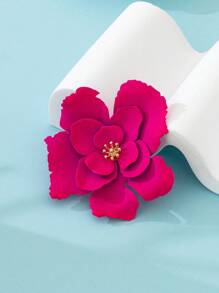 1pc Fashionable Exaggerated Elegant Painted Metal Flower Shape Brooch, Wedding Gift For Women - Hot Pink - View 2