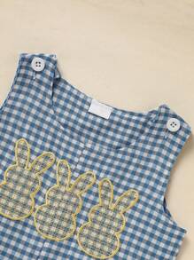 2pcs Baby Girls' Casual Easter Bunny Plaid Jumpsuit & Cap Set - Blue - View 5