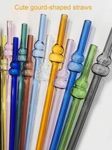 2 ống hút thủy tinh kèm 1 chổi cọ ống hút, ống hút tái sử dụng 8mm, ống hút hình quả bầu, ống hút quà tặng cho bạn bè và gia đình, hạnh phúc và giàu có - Hình quả bầu - Xem 5