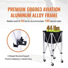 Foldable Tennis Ball Hopper, Holds 150 Or 180 Tennis Balls, Lightweight Aluminum Alloy Tennis Ball Basket Cart With Wheels, Removable Bag, Carry Bag, Portable Sports Teaching Cart For Tennis Player - Chứa được 180 quả bóng tennis - Xem 4