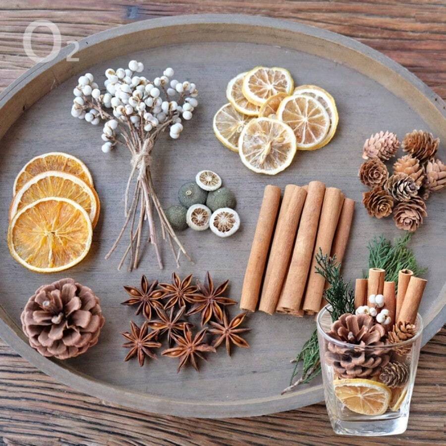 1 Pack Of 5 Pieces, 30g Lemon, Cinnamon, Star Anise, Cinnamon Sticks, Orange Slices Dried Flowers, Fragrance Materials For Candle Making, Soap Making, Home Decor, Suitable For Indoor Decoration, Crafts, Gifts, Festivals - Artificial Plants - View 1