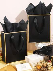 10个/4个/1个 - 金属色纸质礼品袋，带提手和薄纸 - 感谢礼品袋 - 秋季派对、圣诞节、排灯节、新娘送礼会（白色、黑色） - 黑金色 - 查看 3