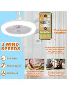 E27 Ventilador De Techo Lámpara Silenciosa Con Control Remoto 50W Ventiladores Luces 110V - Multicolor - Ver 3