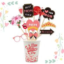 18 件/套母亲节装饰摄影道具，配有粉色眼镜、口红、心形配饰 - 彩色 - 查看 3