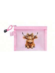 Charming Highland Cow Theme Printed Mesh Cosmetic Bag/Makeup Bag, Lipstick And Nail Polish Storage Bag,Skincare Essential Oil Storage,Air Cushion Storage Portable Storage Bag, Skincare Bag, Travel Essentials, Dormitory Supplies, Wedding Bride Gifts, Mother Gifts, Birthday Gifts, Gifts For Friends And Teachers, Bathroom Storage, Jewelry Storage, Lip Oil And Cosmetics Storage Bag,Items For College Students Starting School,Mother's Day Gift For Mom,Boho Vibes